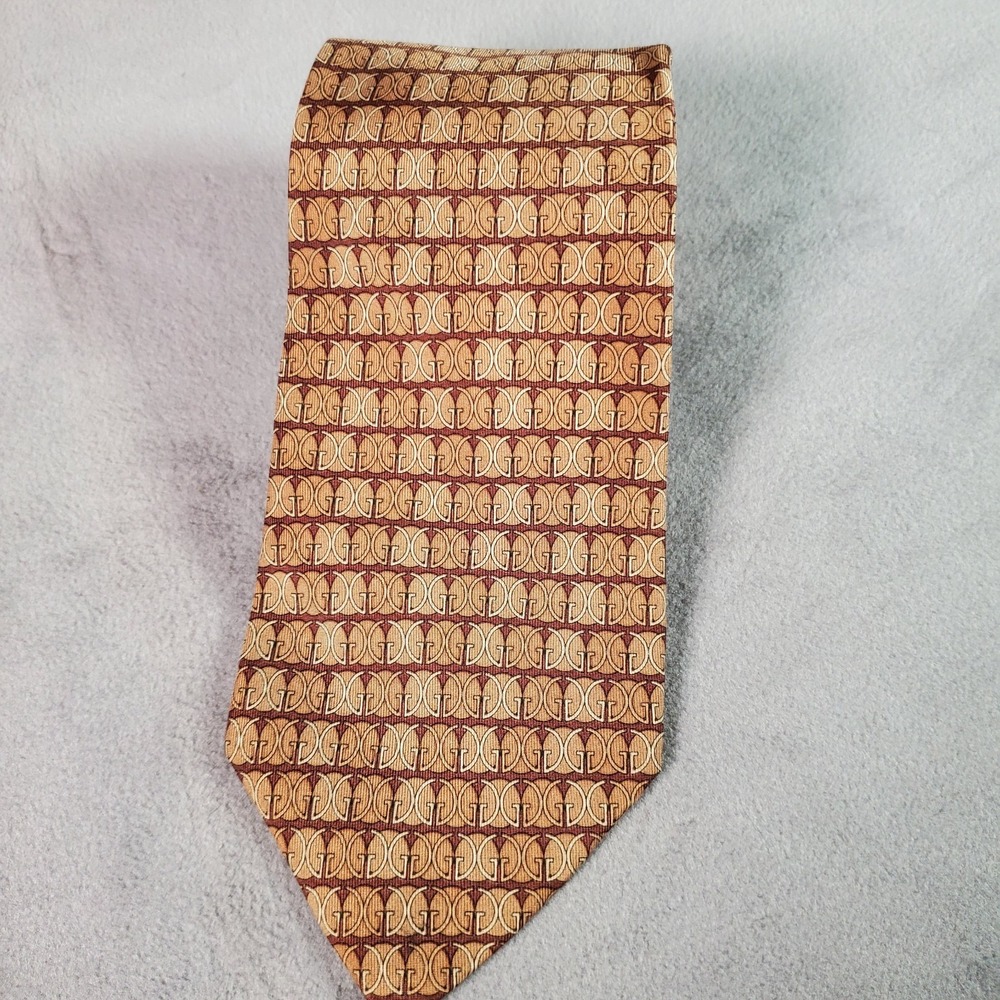 Gucci Tie Mens Brown Beige GG Monogram Silk Made In Italy Designer Luxury Office - Picture 2 of 8